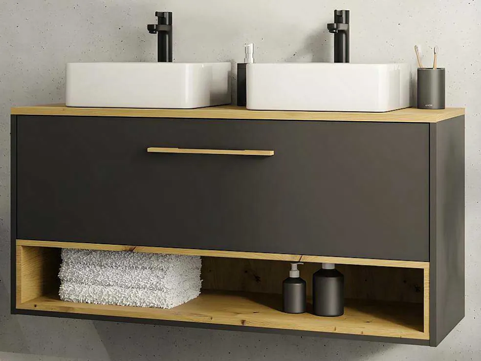 Hangend Badkamermeubel Met Dubbele Wastafel - Antraciet - 120 Cm - Yangra