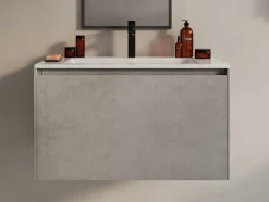 Hangend Badkamermeubel Met Ingebouwde Wastafel - Betongrijs - 80 Cm - Sosthene