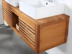 Hangend Badkamermeubel Van Acaciahout Met Dubbele Wastafel - 130 Cm - Penebel