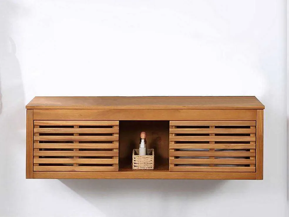 Hangend Badkamermeubel Van Acaciahout Met Dubbele Wastafel - 130 Cm - Penebel