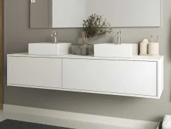 Hangend Badkamermeubel Wit Met Dubbele Wastafel - L150 Cm - Isaure Ii