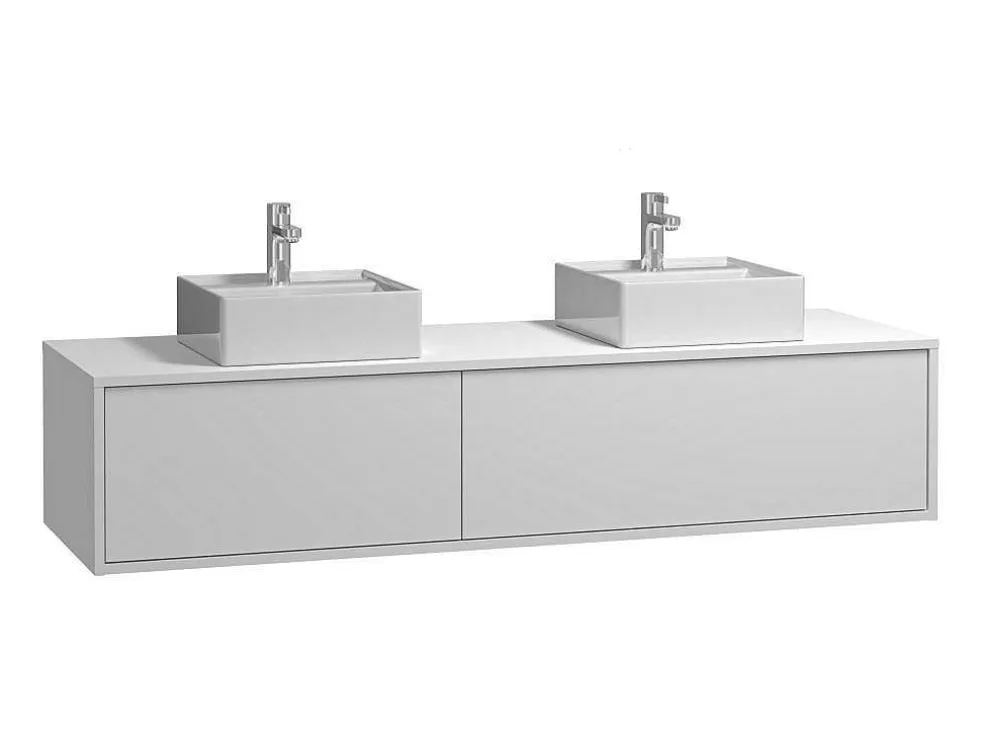 Hangend Badkamermeubel Wit Met Dubbele Wastafel - L150 Cm - Isaure Ii