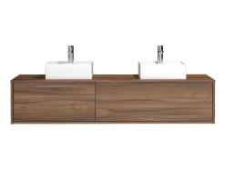 Hangend Badmeubel Met Donker Natuurlijke Kleur En Dubbele Wastafel - L150 Cm - Isaure Ii