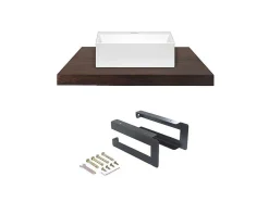 Hangend Bureau Van Donker Teakhout Met Zwarte Beugels En Wastafel - 80 X 50 Cm - Sukawati