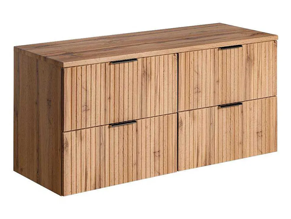 Hangend, Geribbeld Wastafelmeubel Met Opzetwastafel - Lichte Houtlook - L120 Cm - Zevara