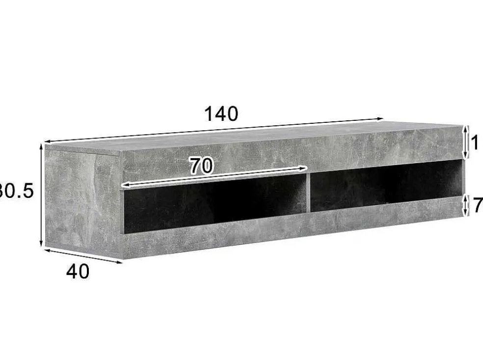 Hangend Tv-Meubel 140 Cm Met Led - Grijs