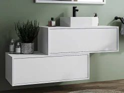 Hangende Badkamerkast In Wit Met Enkele Wastafel En Twee Lades - 94 Cm - Teana Ii
