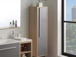 Hangende Badkamerkolom - Licht Naturelkleurig En Grijs - L35 X B30 X H120 Cm - Jasmine
