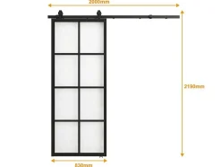 Hangende Schuifdeur H205 X L83 Cm Van Aluminium En Transparant Gehard Glas Wilden