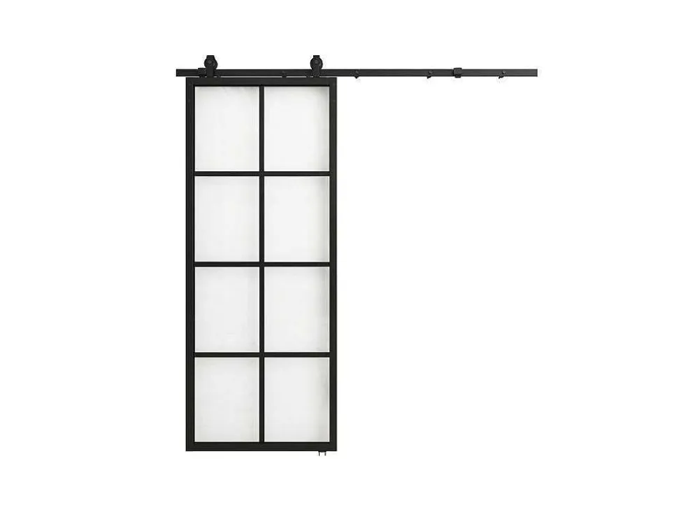Hangende Schuifdeur H205 X L83 Cm Van Aluminium En Transparant Gehard Glas Wilden
