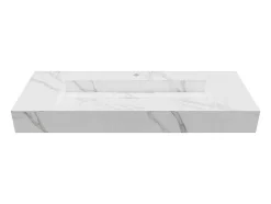 Hangende Solid Surface Wastafel In Wit Marmer Effect Takotna - L.120.2 X B.45.2 X H.8 Cm