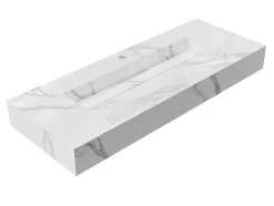 Hangende Solid Surface Wastafel In Wit Marmer Effect Takotna - L.120.2 X B.45.2 X H.8 Cm
