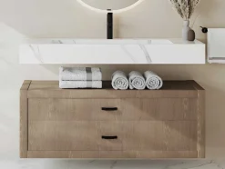 Hangende Solid Surface Wastafel In Wit Marmer Effect Takotna - L.120.2 X B.45.2 X H.8 Cm
