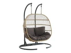 Hangfauteuil Voor 2 Personen Van Gevlochten Hars - Licht Naturel Met Antracietgrijs Kussen - Lissandra Van Mylia