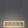 Hanglamp In Industriele Stijl Olius - Hout En Metaal - 4 Lampen - H31 X L100 Cm - Naturel En Zwart