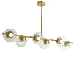 Hanglamp Van Geborsteld Messing En 6 Glazen Bollen - B128 Cm - Yukon