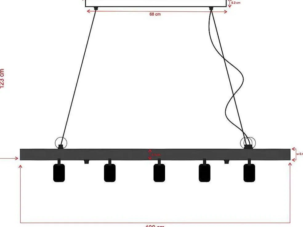 Hanglamp Van Hout Julbo Met 5 Lampen In Industriele Stijl - Hout En Metaal - H17,5 X L100 Cm - Naturel En Zwart