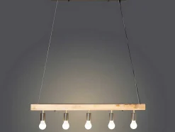 Hanglamp Van Hout Julbo Met 5 Lampen In Industriele Stijl - Hout En Metaal - H17,5 X L100 Cm - Naturel En Zwart