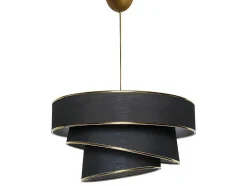 Hanglamp Van Stof En Metaal - D. 40 X H. 30 - 70 Cm - Zwart En Goudkleurig - Tairon