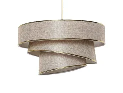 Hanglamp Van Stof En Metaal - D. 40 X H. 30 - 70 Cm - Taupe En Goudkleurig - Tairon