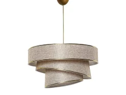 Hanglamp Van Stof En Metaal - D. 40 X H. 30 - 70 Cm - Taupe En Goudkleurig - Tairon