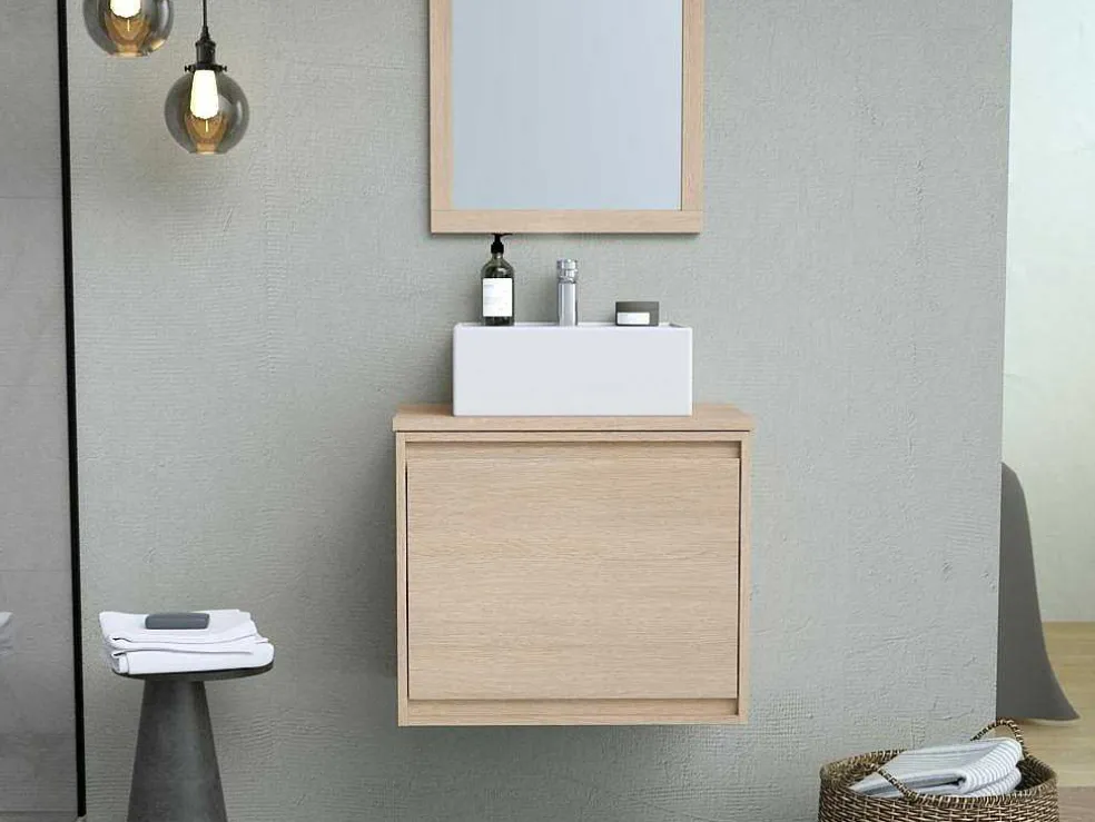 Hangmeubel Voor Badkamer Met Wastafel Om Erop Te Plaatsen - Eikenfineer - 60 Cm - Mesliva