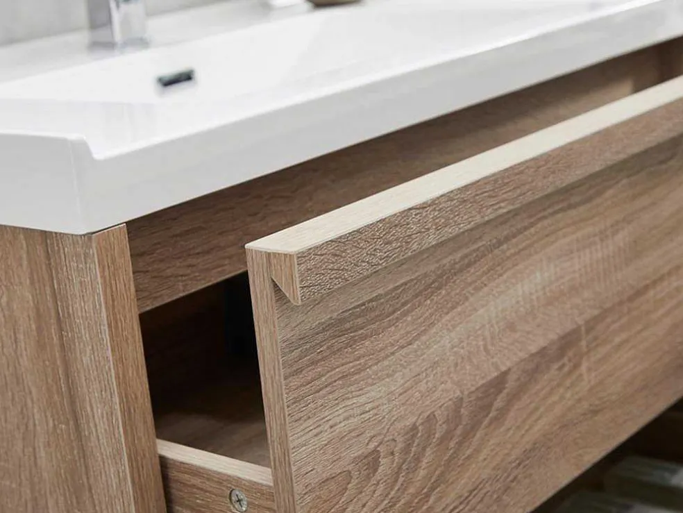 Hangmeubel Voor Badkamer Met Inbouwwastafel - Licht Naturel - 120 Cm - Quadra