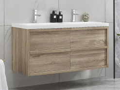 Hangmeubel Voor Badkamer Met Inbouwwastafel - Licht Naturel - 120 Cm - Quadra