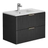 Hangmeubel Voor Badkamer Met Strepen Met Inbouwwastafel - Zwart - 80 Cm - Zevara