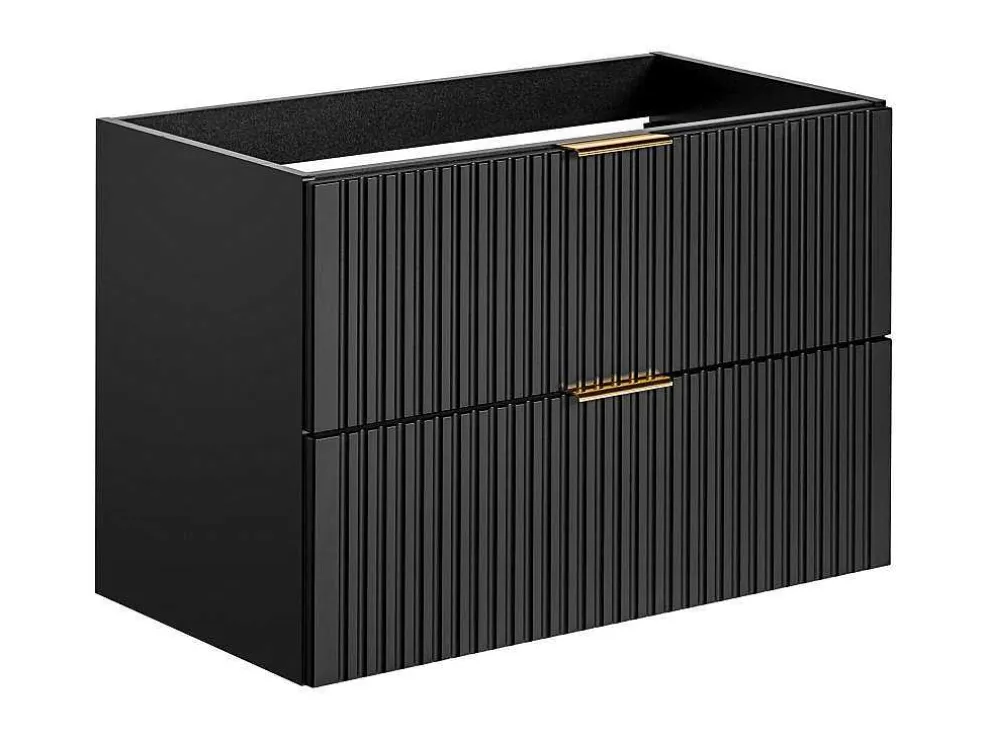Hangmeubel Voor Badkamer Met Strepen Met Inbouwwastafel - Zwart - 80 Cm - Zevara