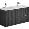 Hangmeubel Voor Badkamer Met Strepen Met Inbouwwastafel - Zwart - 120 Cm - Zevara