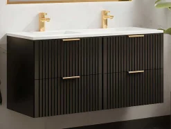 Hangmeubel Voor Badkamer Met Strepen Met Inbouwwastafel - Zwart - 120 Cm - Zevara