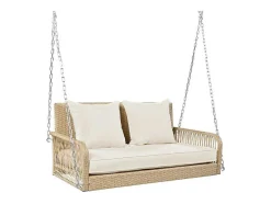 Hangstoel In Geweven Hars - Tuinschommel - 2 Plaatsen - Met Kussens - Beige