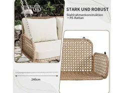Hangstoel Van 240 Cm In Pe Rotan - 2 Plaatsen - Inclusief Kussens - Beige