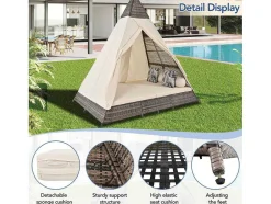 Hemel Tuinbed 2 Tot 4 Plaatsen - Grijs Rotan En Beige Deurgordijn - Inclusief Kussens - Voor Buiten