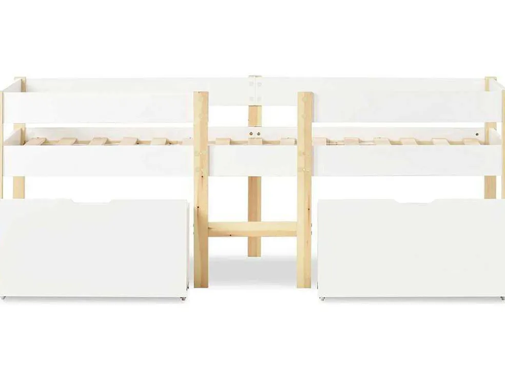 Hochbett Aus Massivem Kiefernholz Mit Schubladen 90 X 200 Cm Weis