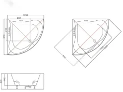 Hoekbadkuip Agyness - 263L - 135 X 135 X H57 Cm