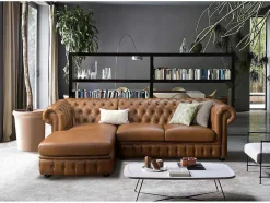 Hoekbank Chesterfield Brenton 100% Buffelleer - Hoek Links - Vintage Caramel
