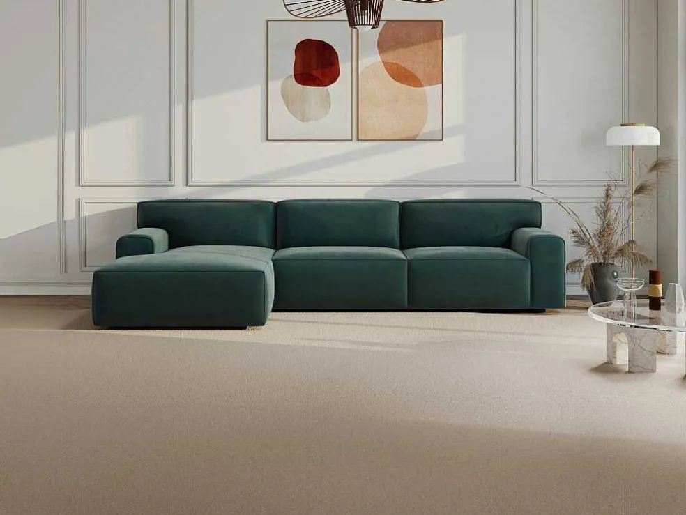 Hoekbank Met Hoek Links Van Blauw Velours Otrano