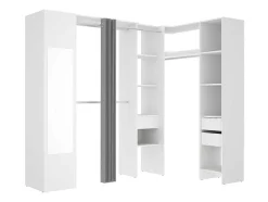 Hoekkledingkast Met Gordijn En 1 Deur - Met Spiegel - L231 Cm - Wit En Grijs - Bertrand