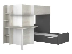 Hoekstapelbed 2 X 90 X 190 Cm - Met Bureau - Grijs, Wit En Zwart - Samuel