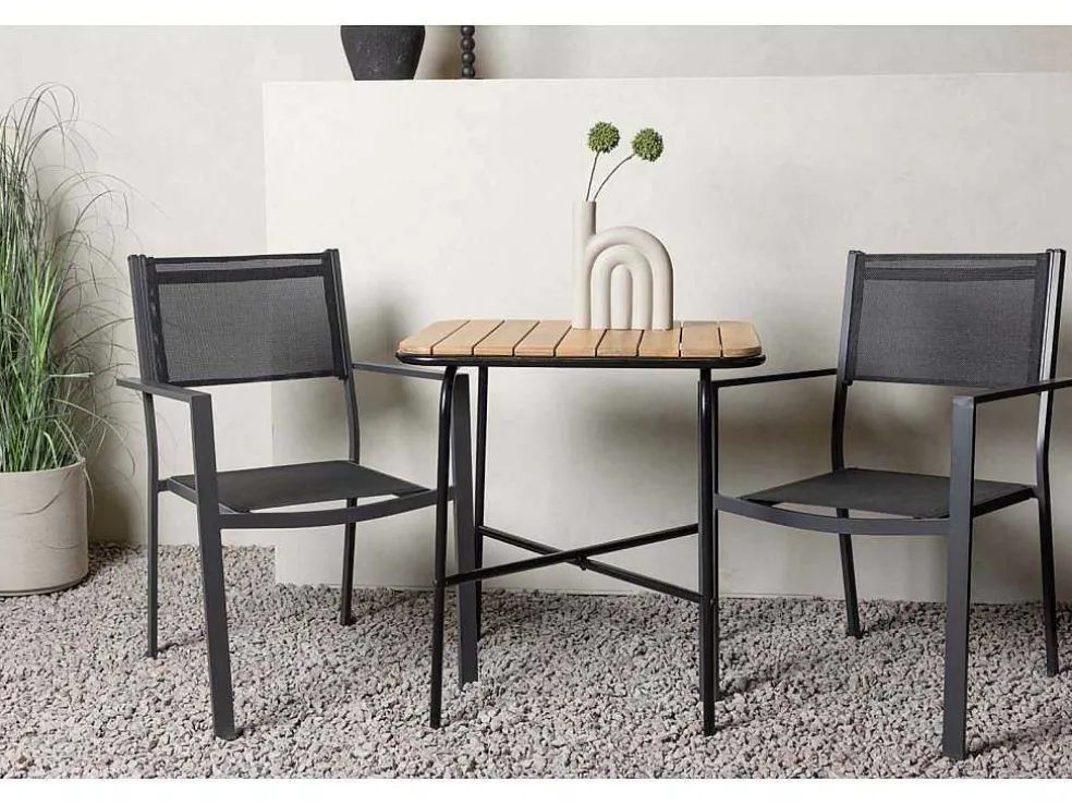 Holmbeck Tuinmeubelset Tafel, 2 Stoelen Naturel,Zwart.