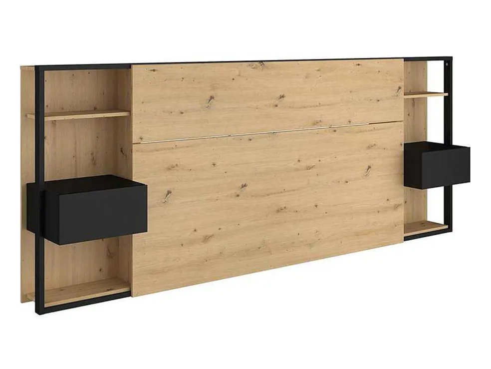 Hoofdeinde Met Nachtkastjes Mista - 160 Cm - Eiken En Zwart