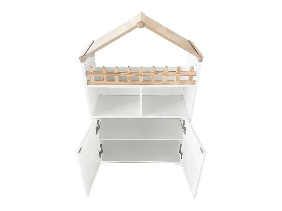 Hoog Dressoir - 2 Vakken En 2 Vlindervormige Deuren - Wit & Naturel