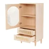 Hoog Dressoir Met 1 Transparante Acryldeur En 2 Rotan Lades - Landelijke Stijl - Naturel