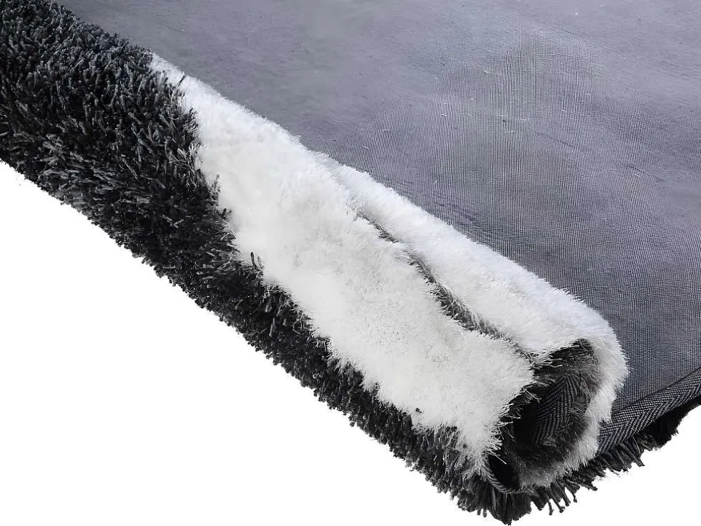 Hoogpolig Tapijt Ecume - Hand Getuft - Zwart En Wit - 200 X 290 Cm