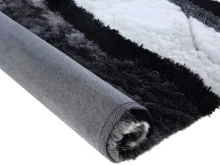 Hoogpolig Tapijt Ecume - Hand Getuft - Zwart En Wit - 160 X 230 Cm