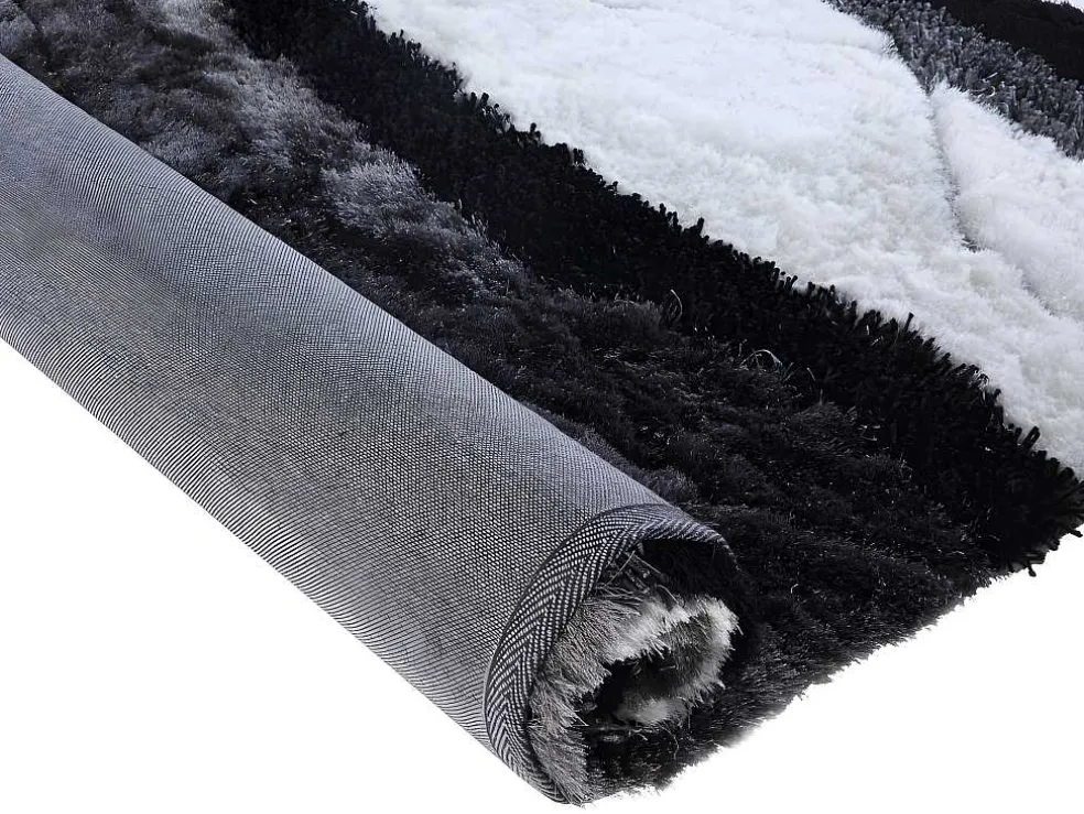 Hoogpolig Tapijt Ecume - Hand Getuft - Zwart En Wit - 140 X 200 Cm