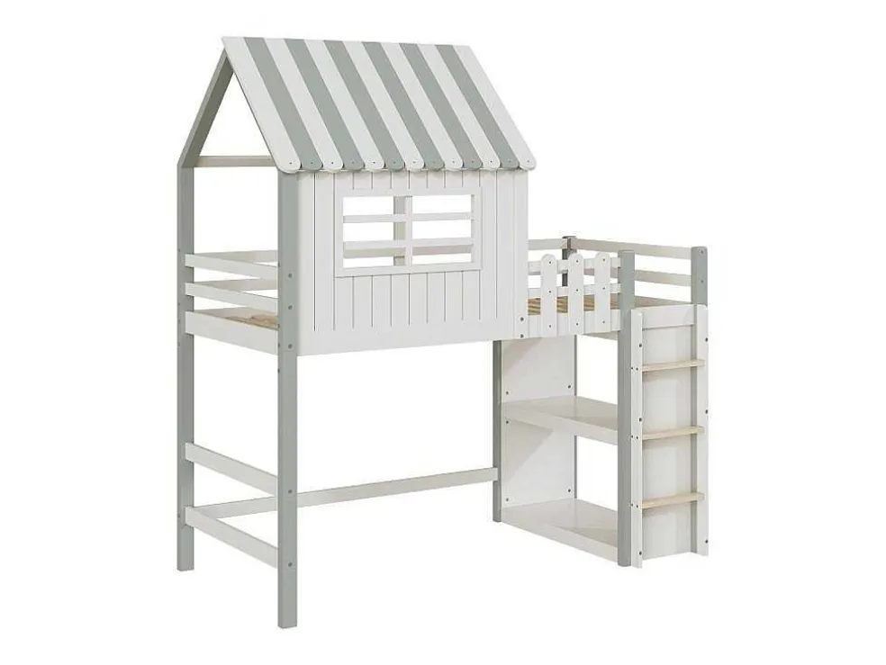 Hoogslaper 90 X 200 Cm - Cabinebed Met Ladder - Opbergplank - Massief Hout - Groen