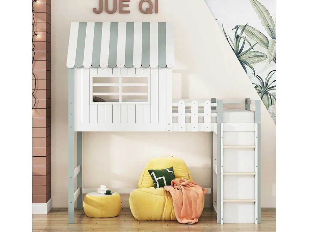Hoogslaper 90 X 200 Cm - Cabinebed Met Ladder - Opbergplank - Massief Hout - Groen